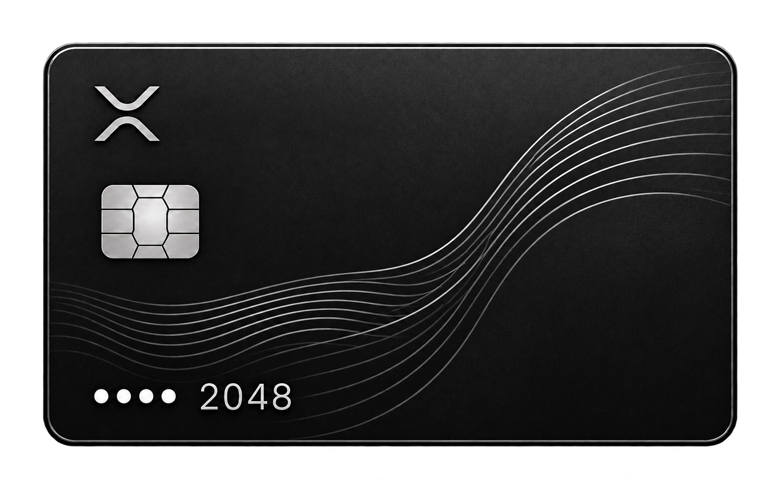 Matte black XRP card with silver logo, chip, and last four digits 2048